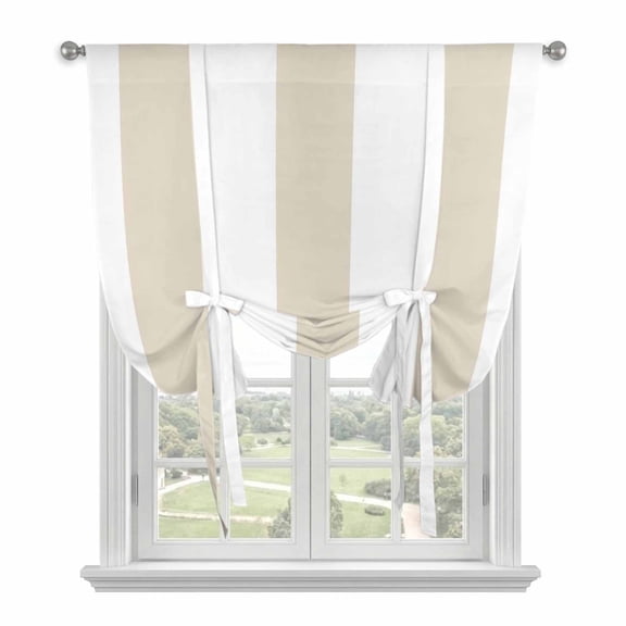 Cream Striped Tie Up Curtains for Kitchen Windows,Adjustable Rod Pocket Valance 63 Inch Long, Vertical Stripe Boho Minimalist Country Window Treatment Balloon Roman Blind Shade, 42" x 63"