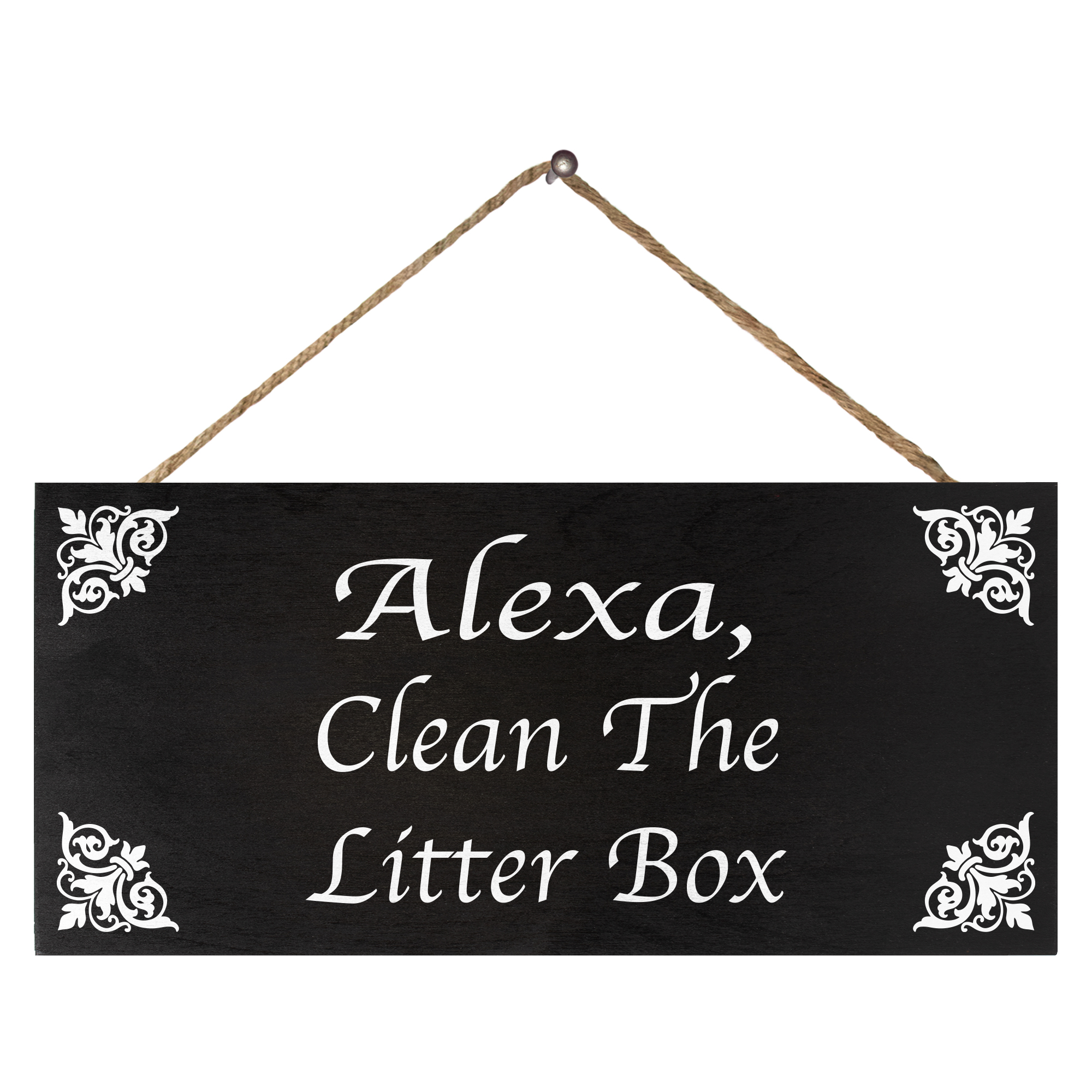 JennyGems Funny Cat Signs, Cat Wall Decor, Cat Owner Gifts, Alexa Clean the Litter Box Hanging