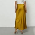 thumbnail image 4 of KDDYLITQ Satin Skirts for Women Flared Solid Color Maxi Skirt a Line Elastic Waistband Elegant Long Skirts Work Fall Skirt Gold L, 4 of 4