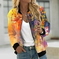 thumbnail image 6 of Womens Fashion Bomber Jacket Casual Floral Print Lightweight Jackets Full Zip Coats with Pocket Fall Stand Collar Short Outwear Tops (Orange 2XL), 6 of 7