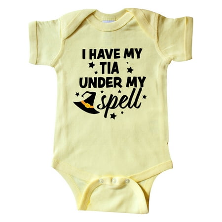 

Inktastic I Have My Tia Under My Spell with Cute Witch Hat Gift Baby Boy or Baby Girl Bodysuit