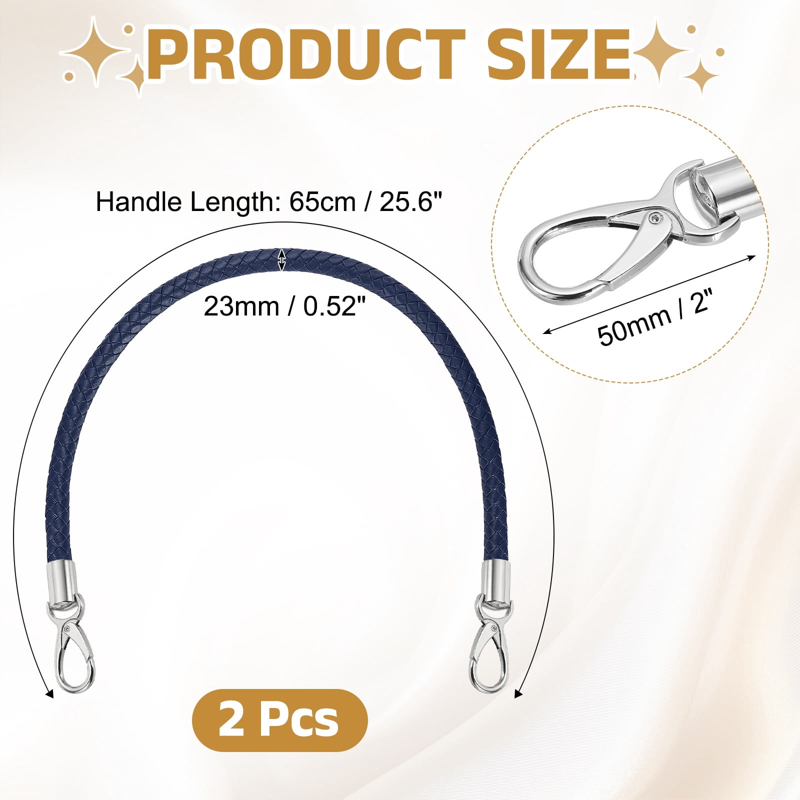 Uxcell 2 Pcs Braided Purse Strap, 65cm 25.6" PU Leather Shoulder Purse Strap for Handbag Bag Handle Replacement for DIY Making Handbag Underarm Bag, Dark Blue (Silver Buckle)