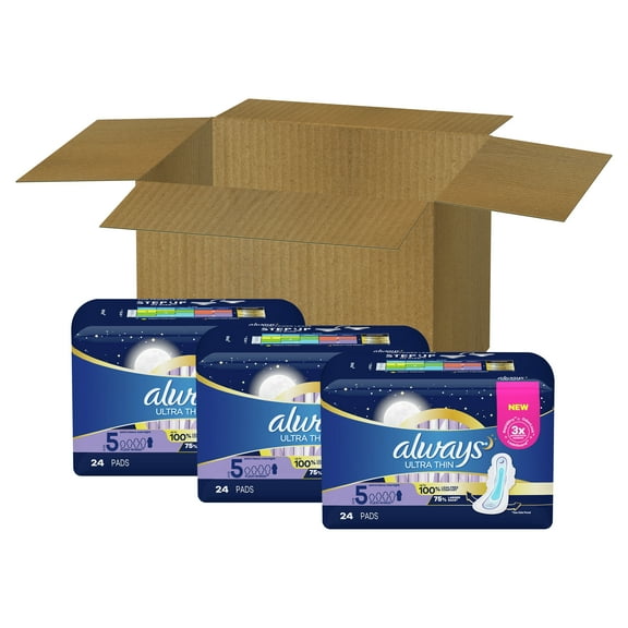 Always Ultra Thin Overnight Pads, Winged, Unscented, Size 5, 72 ct