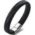 thumbnail image 3 of Braided leather bracelet men's bracelet modern without steel buckle. 1 pc, black, 3 of 4