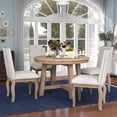 thumbnail image 2 of Farmhouse Dining Table Set for 4，Solid Wood Round Extendable Table and 4 Upholstered Dining Chairs , Natural Wood Wash, 2 of 7