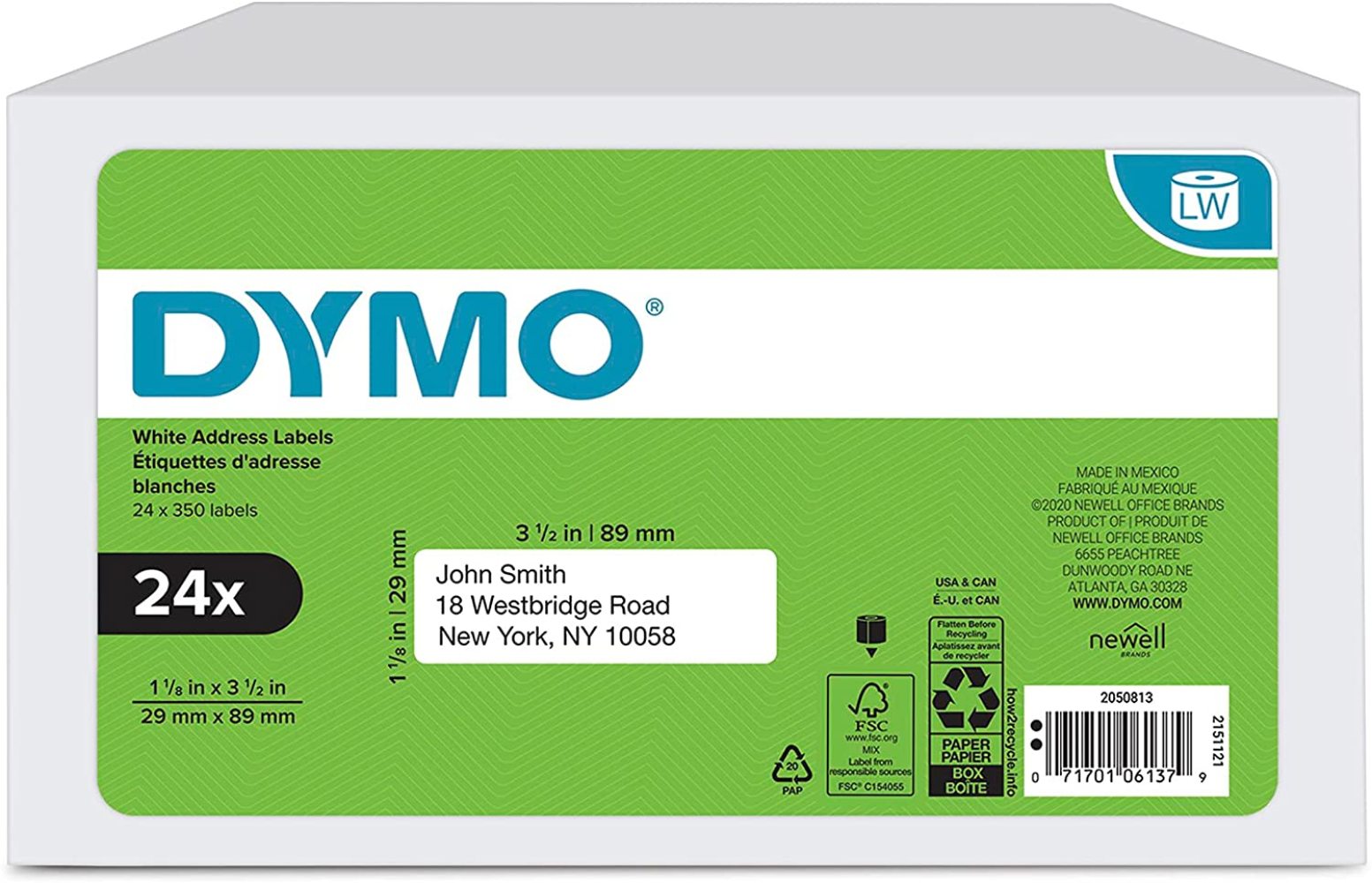 FulnKye Authentic LabelWriter Mailing Address Labels for LabelWriter Label Printers (30252), White, 1 1/8 x 3 1/2, 24 Rolls of 350