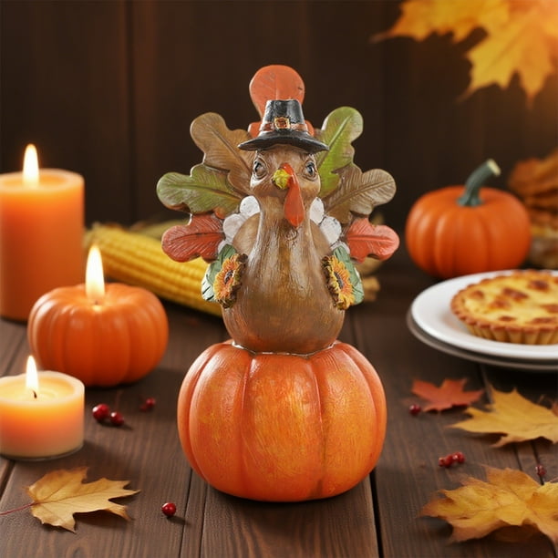 Decoraciones de mesa de pavo calabaza para Acción de Gracias - Set de figuritas de resina, centro de mesa de la cosecha de otoño para casa, escritorio o repisa