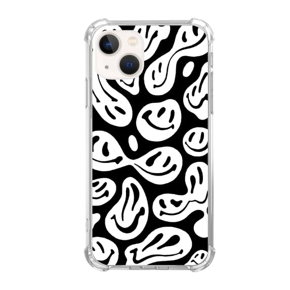 Black White Smile Face Case Compatible with iPhone 14 Plus,Unique Art Design TPU Bumper Cover Case