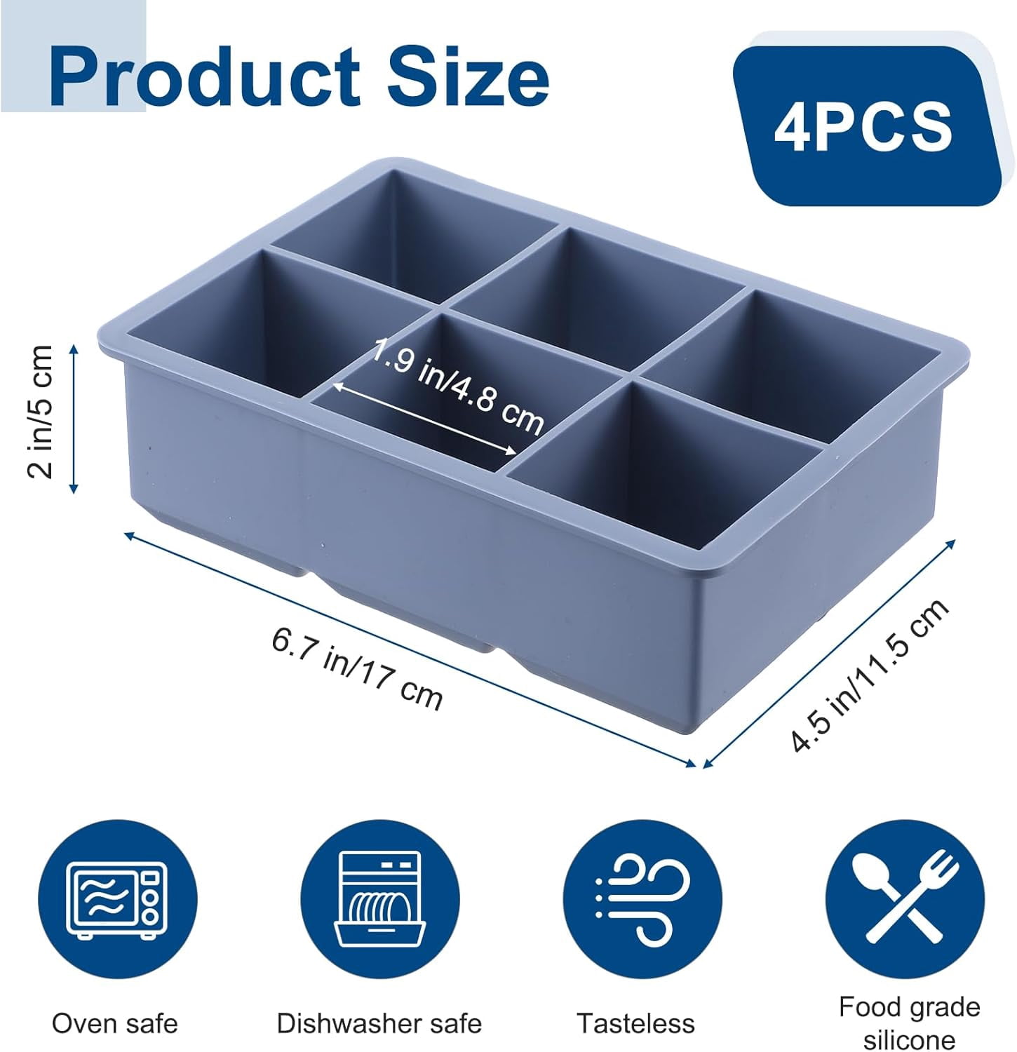 1/2 Cup Silicone Freezer Tray with Lid, Silicone Freezer Molds 4 Pack Square Ice Cube Tray for Meal Prep & Freezing of Various Sauces and other Dishes, Makes 24 Perfect 1/2 Cup Portions Cubes (Blue)
