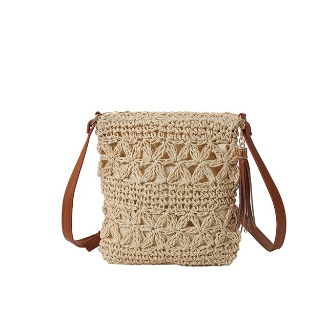 Bolso Bolsas Cruzado Paja Playa Hecha A Mano Hueco Tejido Con Borla para Mujeres