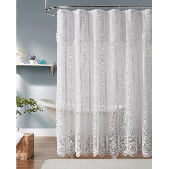 WARM HOME DESIGNS Rustic White Lace Shower Curtain 72 x 84 Inch Shower Curtain with Attached Valance. RIBA SH 84 WHITE