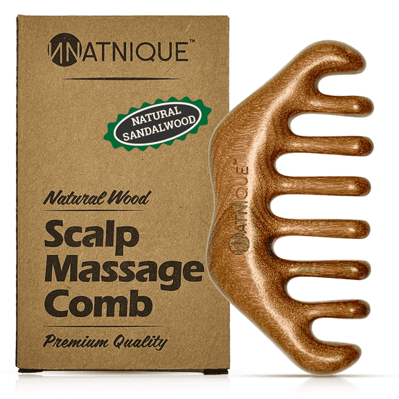 Natnique Green Sandalwood Scalp Massager Comb, Handmade Wooden Wide Tooth, Anti-Static Hair Detangler for Men & Women