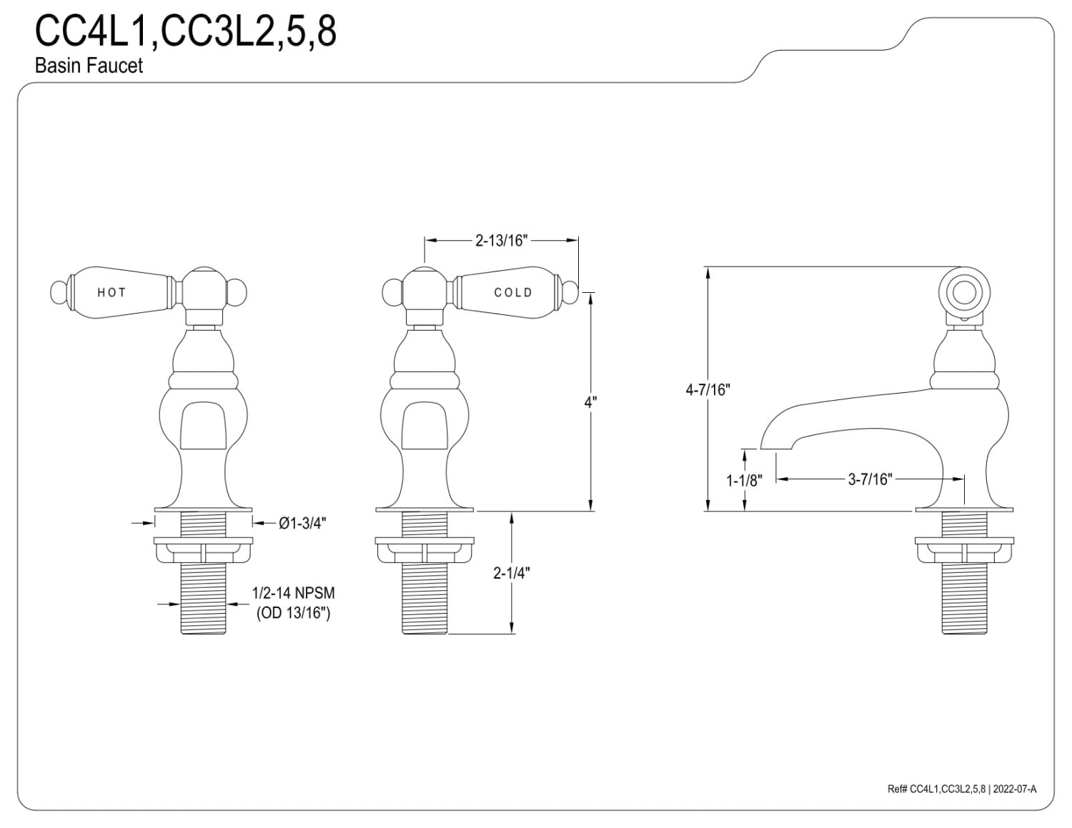 Kingston Brass CC3L2 Basin Standard Mount Bathroom Faucet, Polished Brass