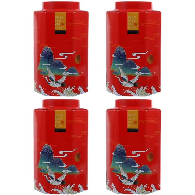 HUGFEGWE 4 Pcs Boîte à Thé en Fer-Blanc Boîte de Rangement pour Thé en Vrac Rouge CJB91-92904