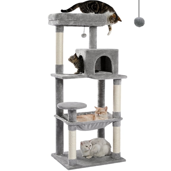 PAWZ Road 69" Cat Tree for Large Indoor Cats Multi-Level Cat Condo with Large Hammock Perch and 5 Scratching Posts, Beige