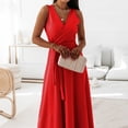 thumbnail image 5 of LWavelet Women's Sleeveless V-Neck Wrap Tie Waist Maxi Dress for Formal & Evening Wear Red S, 5 of 5