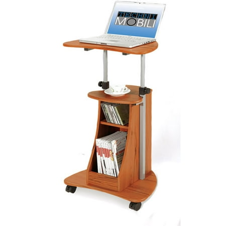 - Techni Mobili Sit-to-Stand Rolling Adjustable Height Laptop Cart With Storage, Woodgrain (RTA-B002-WG01)