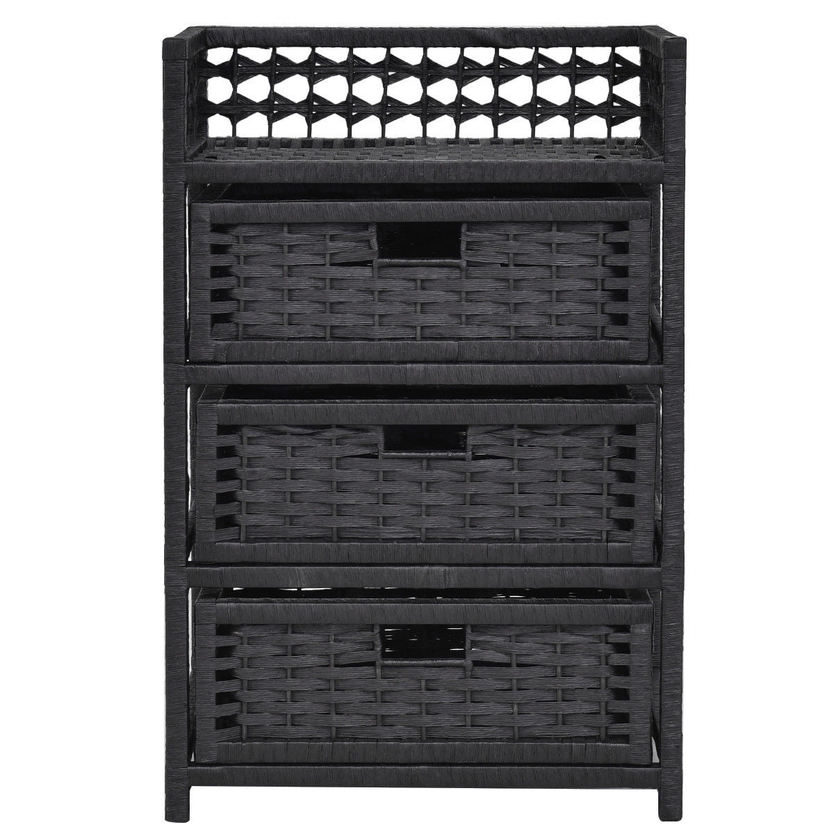 Gymax Storage Chest Tower Shelf 3 Drawer Wicker Baskets Storage Unit Black