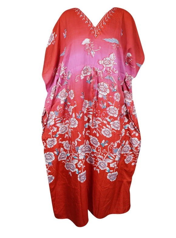 Womens Red Floral Maxi, Cruise Kaftan Dress, Long Caftan, Dress For to be Moms, Beach Cover up, Sleepwear L-2XL