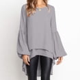 thumbnail image 2 of WCMZJ Women's High Low Asymmetrical Tops Lantern Long Sleeve Round Neck Double Layer Blouse Irregular Hem Casual Tops Blouse Shirts for Legging Gray L, 2 of 7