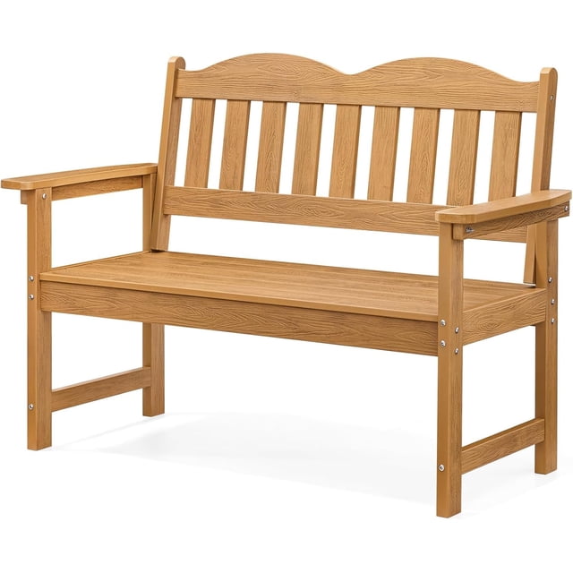 QinaQin Banca de jardín para 2 personas de poly lumber con diseño de listones, loveseat para patio, porche, parque o jardín