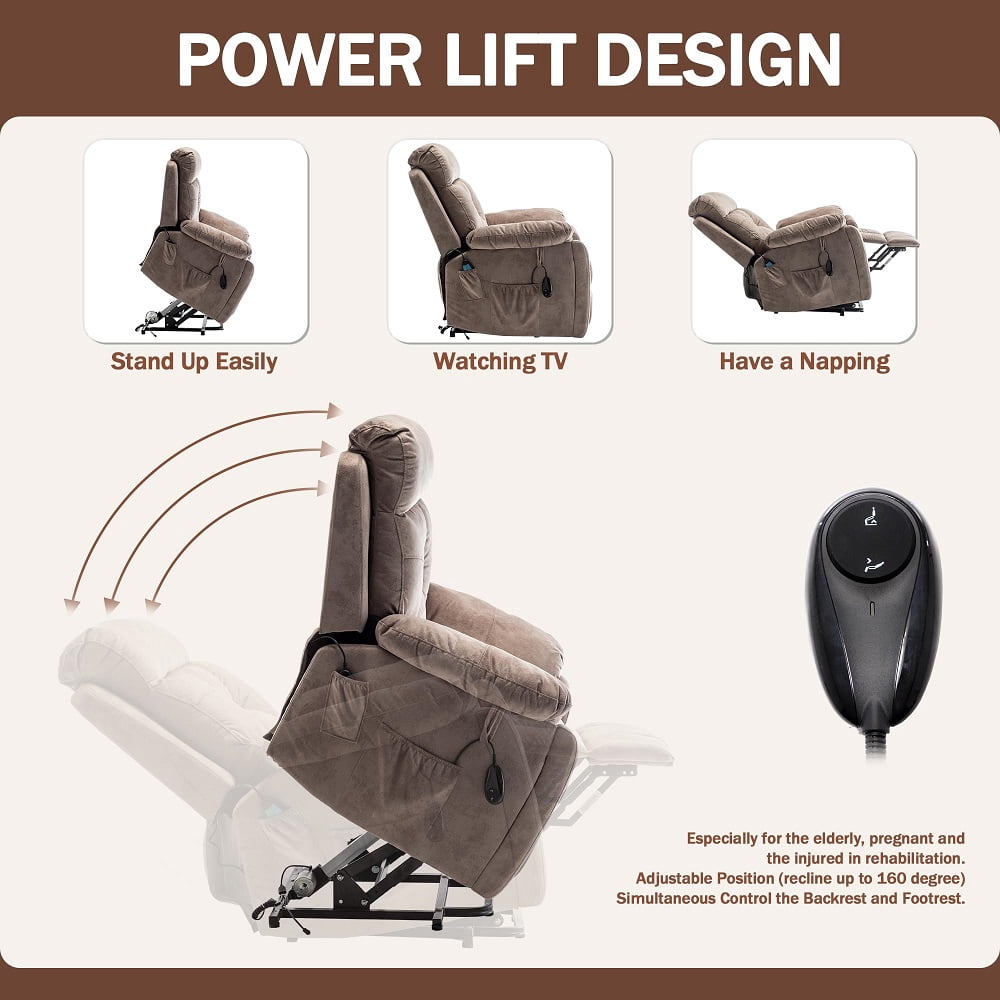 Oversized Power Lift Recliner Chair with Massage & Heating for Big Elderly, Electric Lounge Sofa Chair with 26" Wide Seat and Cup Holders, 400LBS, Light Brown