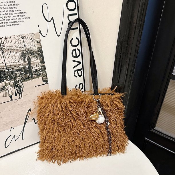 GEEK - Nuevo bolso de hombro de invierno para mujer, suave y esponjoso, de piel sintética, de felpa, informal, con cremallera, cuadrado y peludo, tipo mensajero urbano