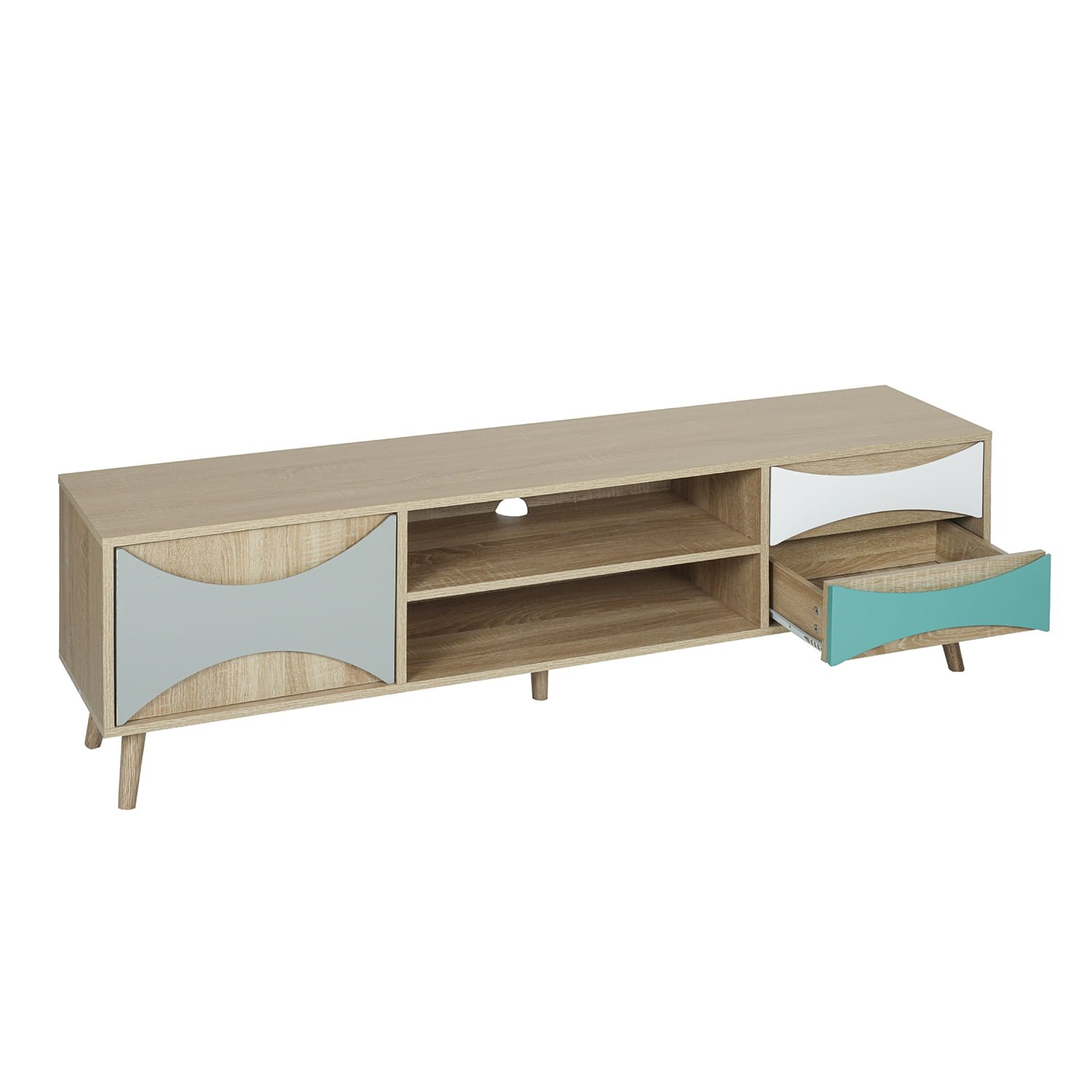 Kadyn TV Stand Console, Entertainment Center TV Console with Storage Cabinet and Shelves, TV Console for TVs up to 65", Brown Oak