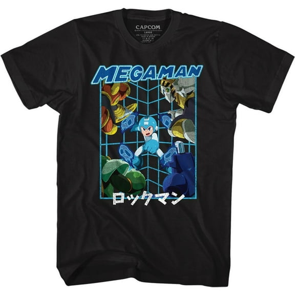 Mega Man Skulls Black Adult T-Shirt