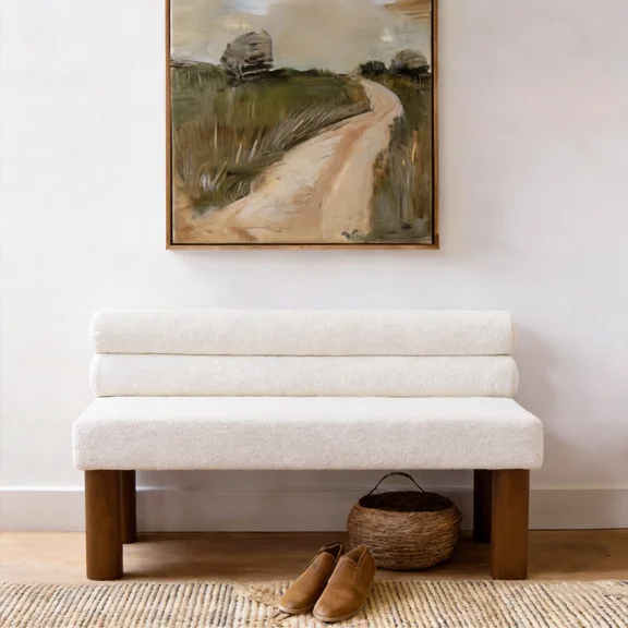 Upholstered Dining Bench, End of Bed, Entryway Bench for Dining Room, Bedroom, Living Room, Rubber Wood Leg Support