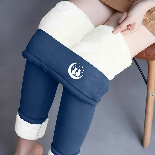 Leggings de lana de cordero gruesa para mujer, pantalones largos con estampado pequeño y forro polar añadido, pantalones de poliéster para mujer