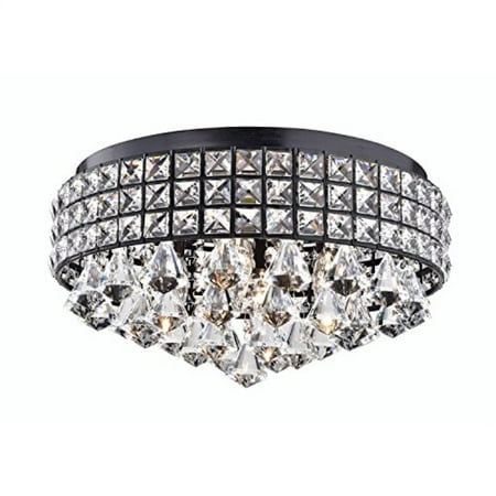Antique Black Drum Shade 4 Light Crystal Flush Mount Ceiling Chandelier