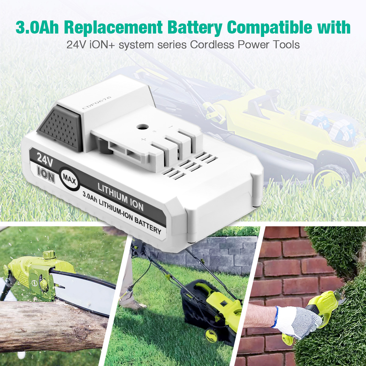 3.0Ah 24V Replace for Snow Joe+Sun Joe 24 Volts Battery Series 24BAT-LTX/LTW/LTE/LT/XR Pro