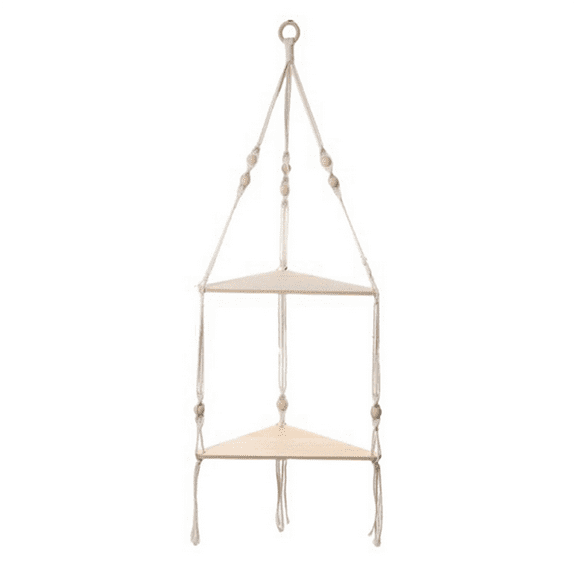 Wall Hanging Shelf Tassel Wood Decor Woven Wall Hanging Board Shelves for Home Decor Bedroom Living Room Cake Stand B