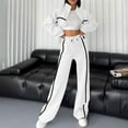 thumbnail image 4 of Cotton Tracksuits Womens 2 Piece Fall Winter Sports Outfits Full Zip Sweatshirt Wide Leg Sweatpant Set Retro Sweatsuit (XL, White), 4 of 7