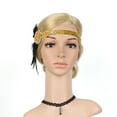 thumbnail image 5 of Hontri Heardband in Clearance, Gatsby Flapper Feather Headband 20S Accessories Crystal Beaded Wedding Headpiece, Female Gold One Size, 5 of 8