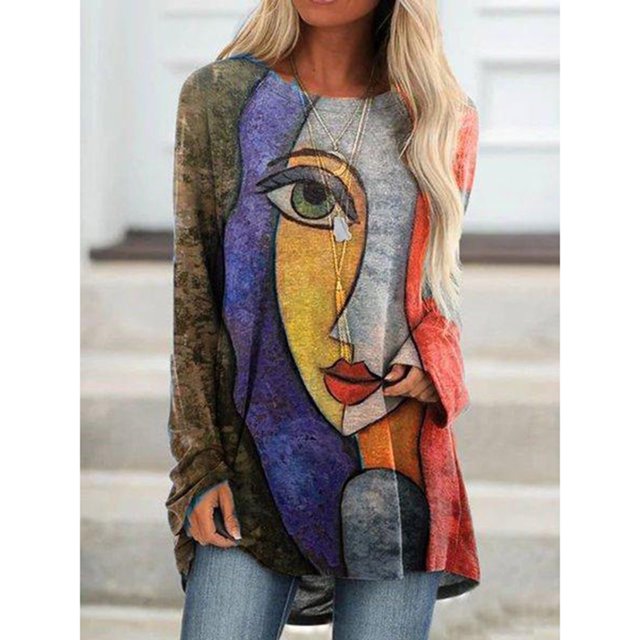 ICHUANYI Clearance Women's Printing Loose Casual Fashion Long Sleeve T-shirt Blouse Tops(Brown, XL) ICHUANYI WER2023081016918