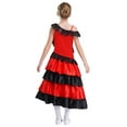 thumbnail image 5 of Haitryli Girls Latin Dance Dress One Shoulder Tiered Ruffled Maxi Spanish Flamenco Belly Performance Clothes Red 6, 5 of 7