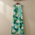 thumbnail image 6 of Jiueut Green Water Lily Print Sleeveless Maxi Dress for Women with Pockets Wrinkle Resistant Linen Look Long Dress Women Casual Resort Wear Summer Beach Wear, 4XL, 6 of 7