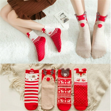 Christmas Fashion Pudcoco Fashion Women's Xmas Socks Baby Kids Girls Cute Socks Winter Warm Soft Casual Printed Cute New ()