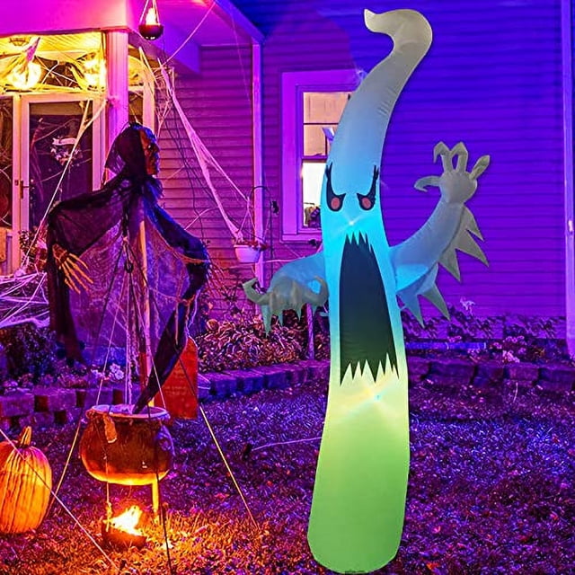 GOOSH Inflable de Halloween de 6 Pies de Altura con Fantasma Colorido de Atenuación, Decoración para Exteriores con Luces LED Incorporadas