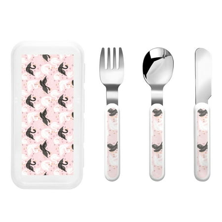 

Rateoe Swan And Flowers2 for Stainless Steel Kids Silverware Set - Child and Toddler Safe Flatware - Children s Knife Fork And Spoon Set
