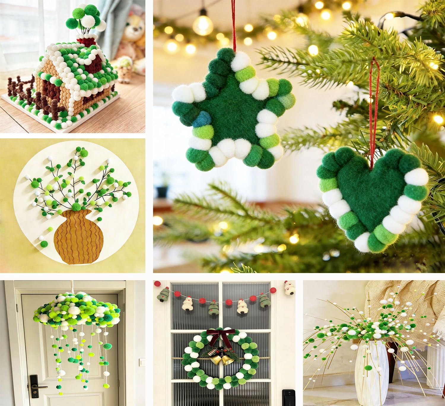 1000 Pcs 5 Sizes 1 cm to 3 cm Fuzzy Pom Poms Balls, Assorted Pompoms Balls for Arts and Craft Making Decorations (Green Series)