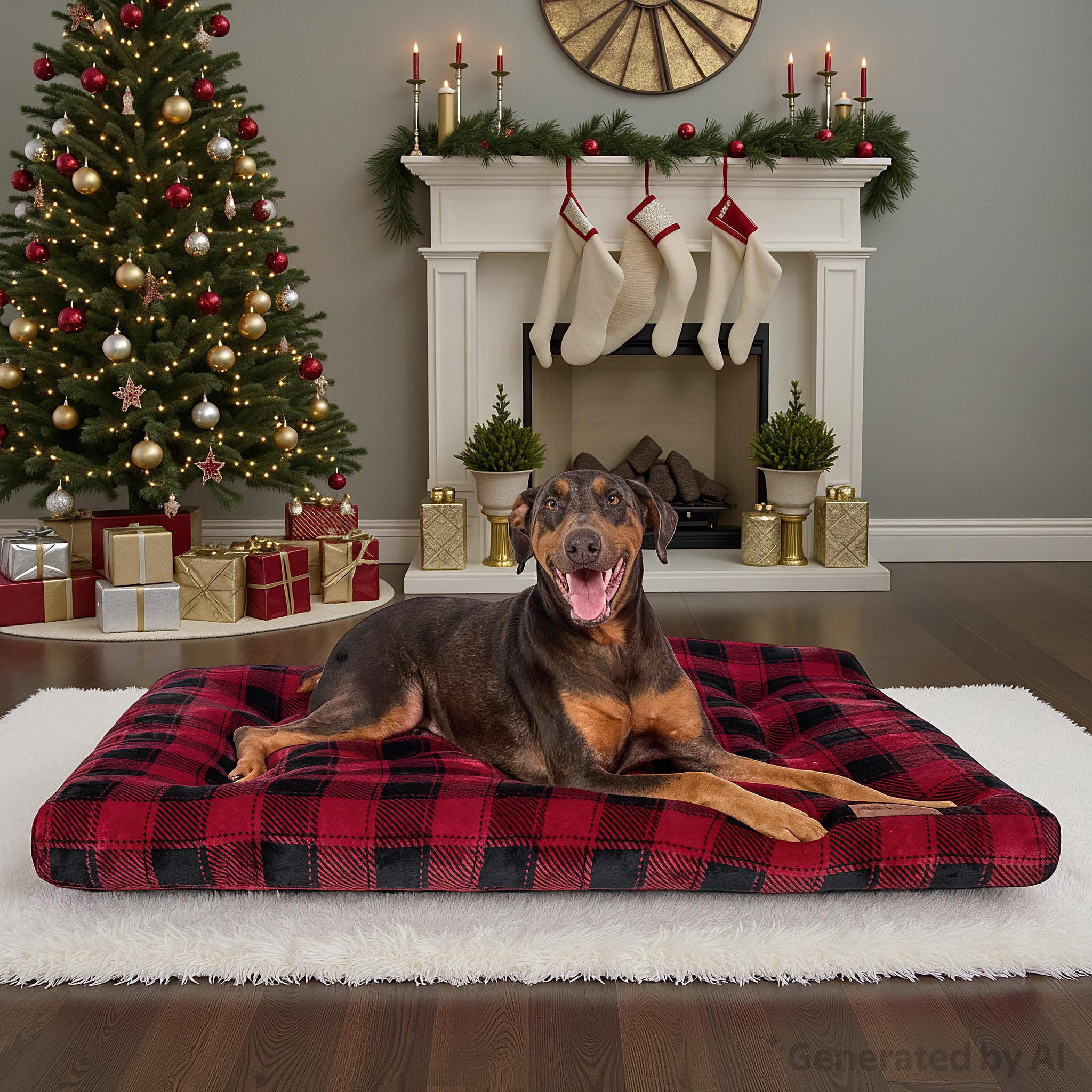 Vibrant Life Jumbo Dog Bed, X-Large Pillow Dog Bed, 48" x 38", Red and Black Plaid