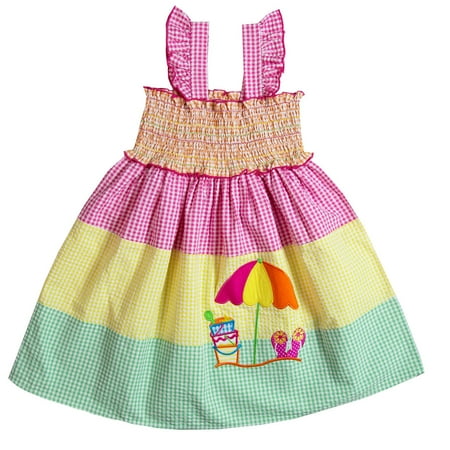Good Lad Toddler thru 4/6X Girls Multi-colored Seersucker Sundress with Beach Scene Applique