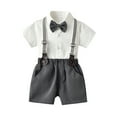 thumbnail image 1 of Qarigey Conjunto de camisa y pantalones para niños, fiesta, banquete, boda, pajarita para niños, ropa, pantalones cortos con bolsillos conjuntos de ropa Gris 130cm, 1 of 6