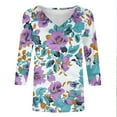 thumbnail image 6 of 3/4 Sleeve Tops for Women Dressy Women's Fashion Floral Printed T-Shirt 3/4 Sleeves Blouse V-Neck Casual Loose Top Purple XXXL, 6 of 6