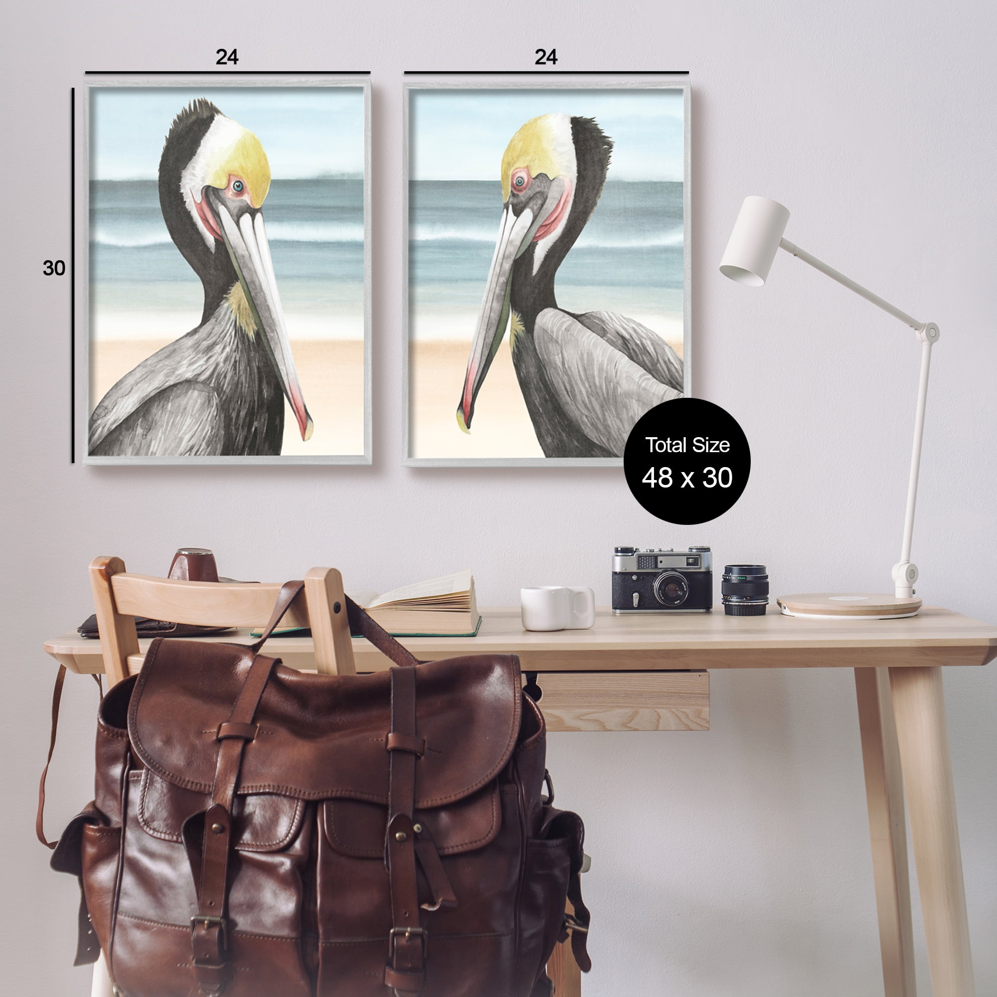 Stupell Industries Pelicans on Beach Animals & Insects Painting Gray Framed Art Print Wall Art, 24 x 30