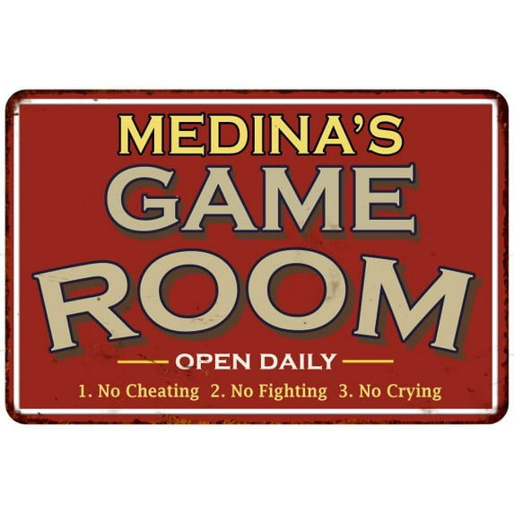 MEDINA'S Game Room Sign Vintage Look 8 x 12 Matte Finish Metal 108120001292