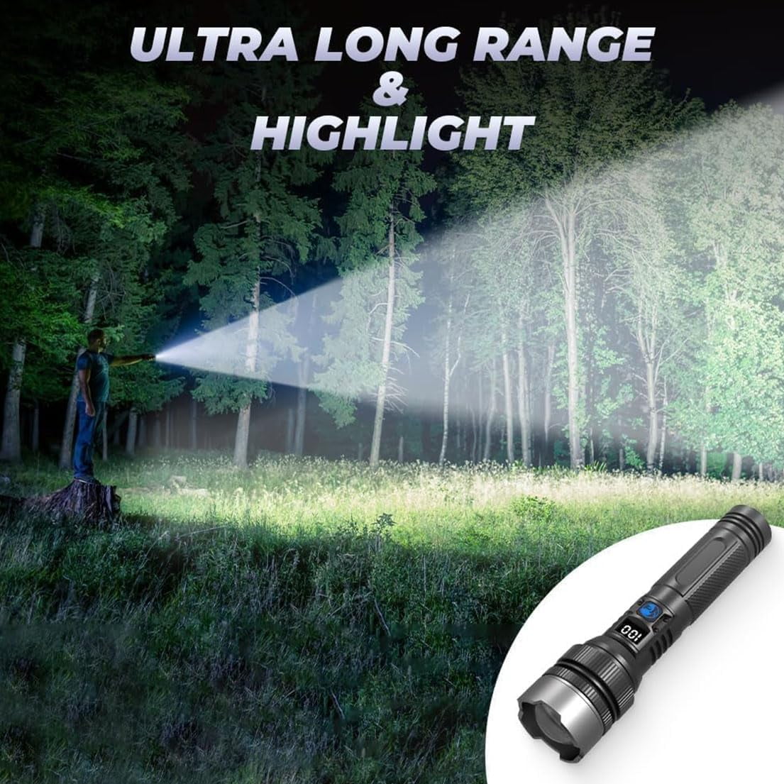 Inferright Flashlight, 2025 The Ultimate Survival Flashlight, LED Rechargeable Flashlights High Lumens, Adjustable Super Bright Flash Light with LCD Digital Display for Emergencies Camping